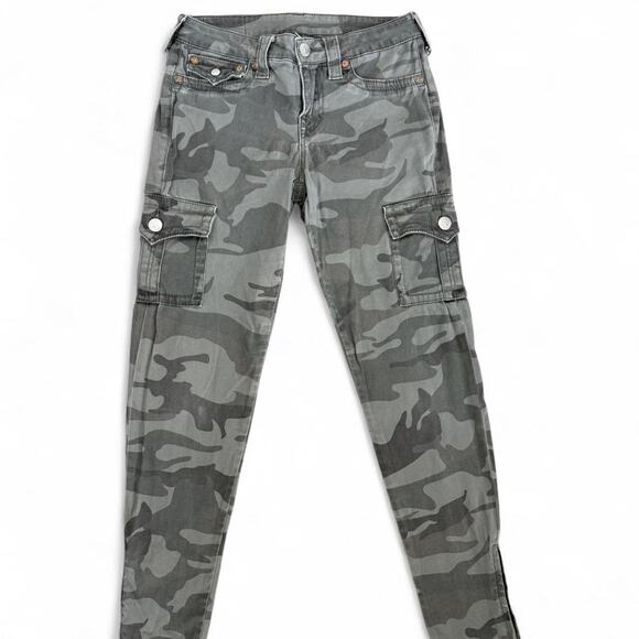 True Religion Women’s 28 Camo Cargo Mid Rise Skinny Jeans Ankle Zip - Picture 2 of 8